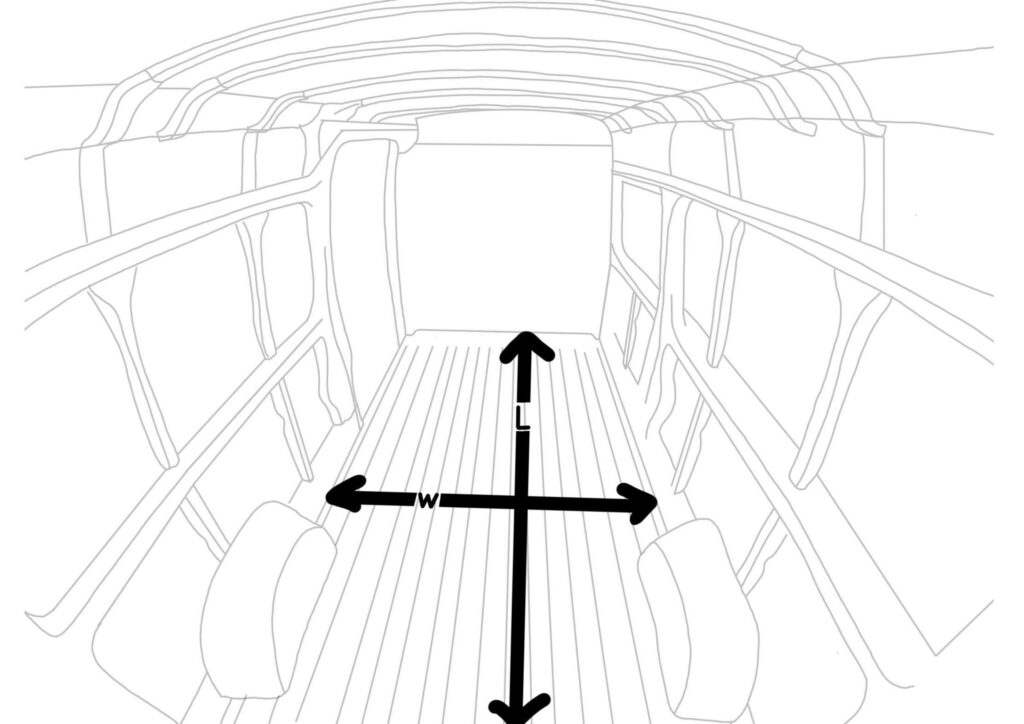 A diagram showing where to measure prior to starting to build a van floor. 