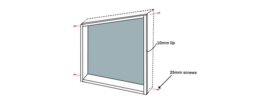 A diagram depicting where you should screw into the window frame in order to get a strong connection