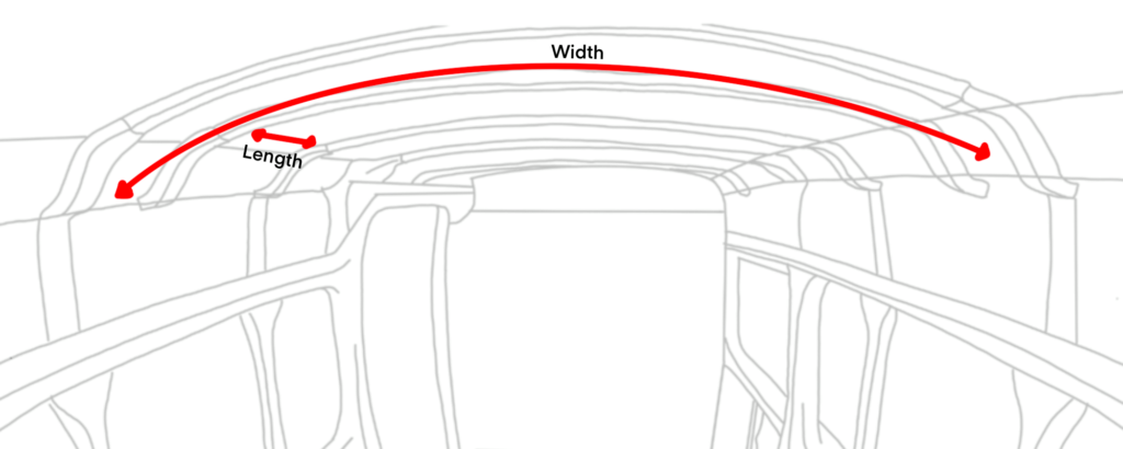 A diagram detailing where to measure on the campervan's ceiling in order to cut the insulation to the correct size