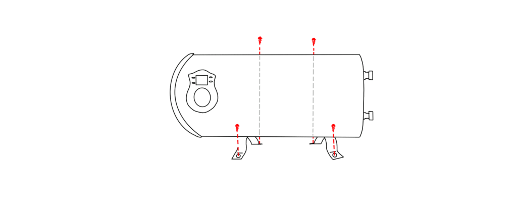 A diagram depicting where to screw the Propex water heater into the floor of your van.