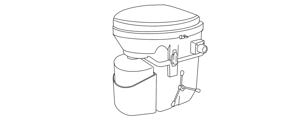 A simple line drawing of the Natures Head Composting toilet.