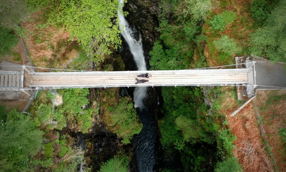 Birds eye view of the Corrieshalloch Gorge and Waterfall
