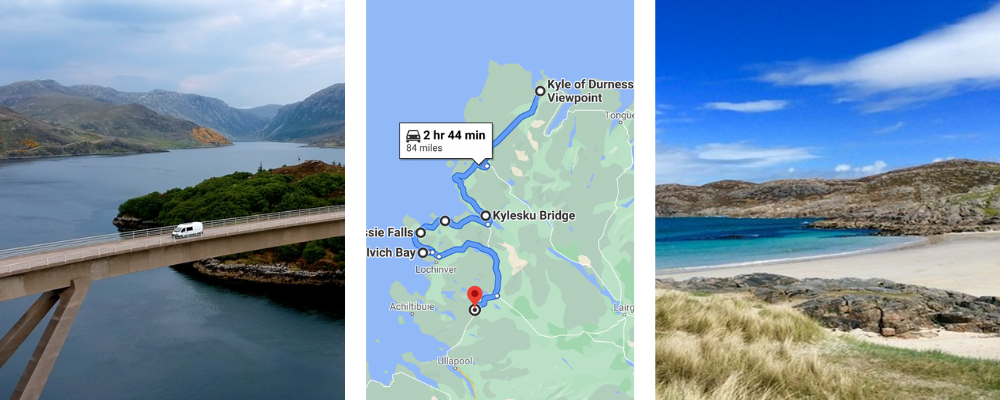 NC500 10 Day itinerary - Day 5
Trio of images - Kylesku Bridge, driving route, Achmelvich bay.