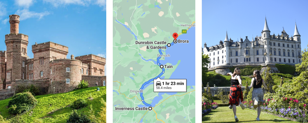 NC500 5 Day Itinerary - Day 1
Trio of images - Inverness Castle, driving route, Dunrobin castle