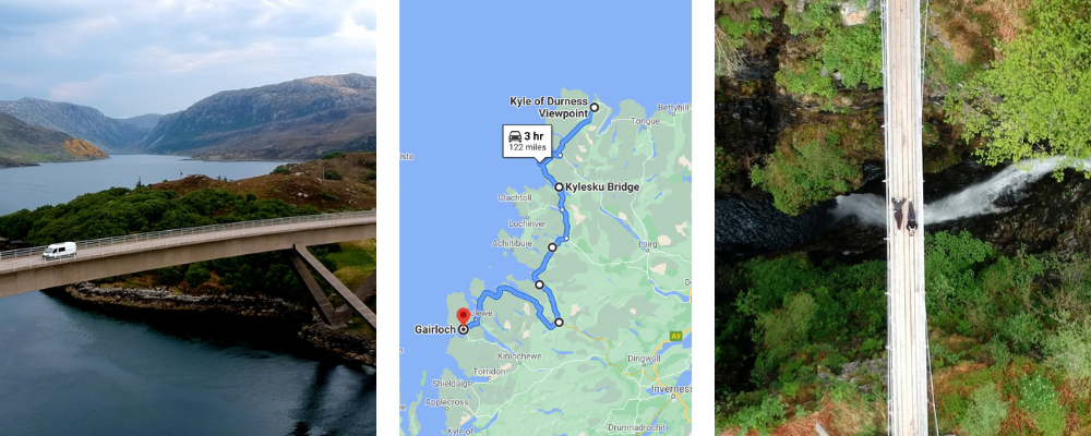 NC500 5 Day Itinerary - Day 4
Trio of images - Kylesku bridge, driving route, Corrieshalloch Gorge national nature reserve