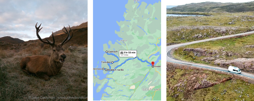 NC500 5 Day Itinerary - Day 5
Trio of images - Deer in Torridon, driving route, Bealach Na Ba road