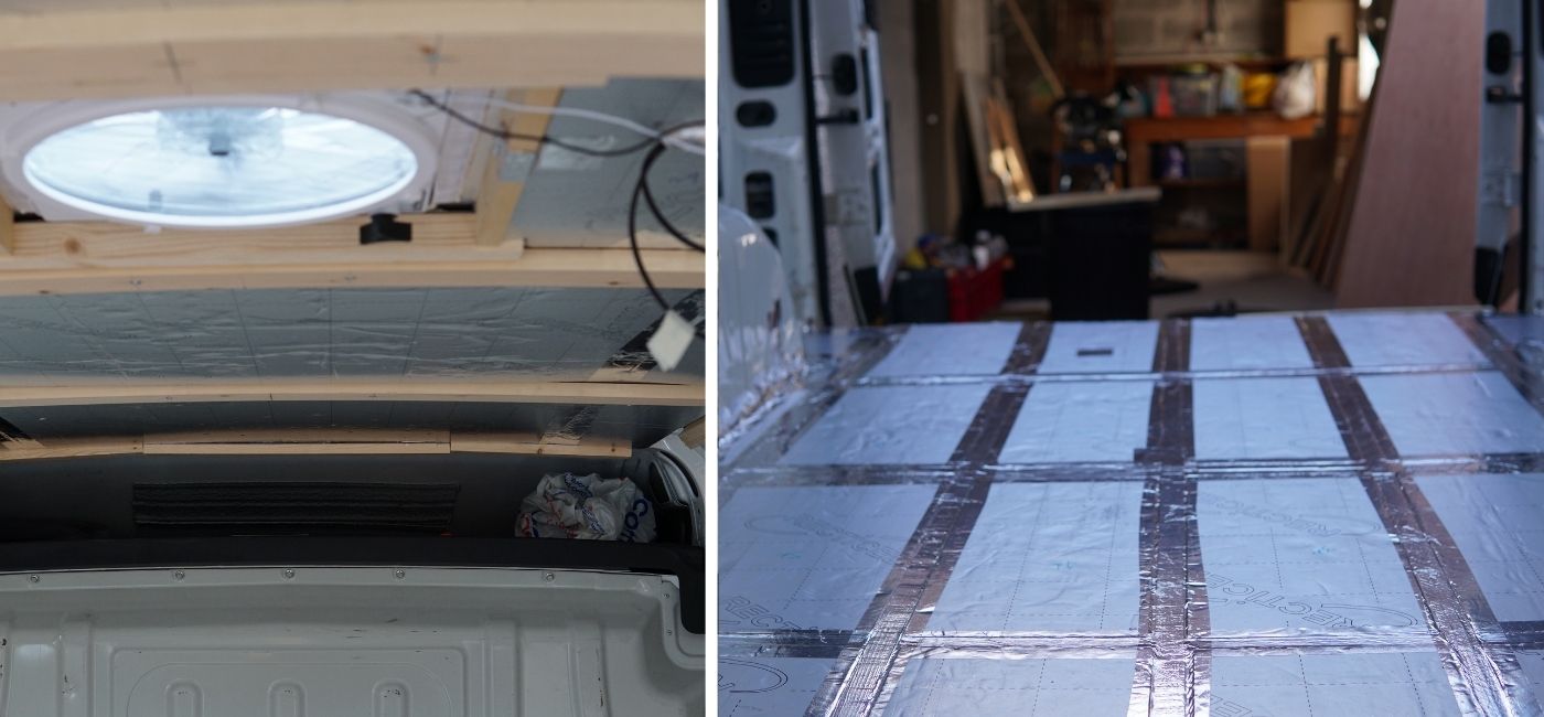 Image of rigid board insulation in situ when insulating a van