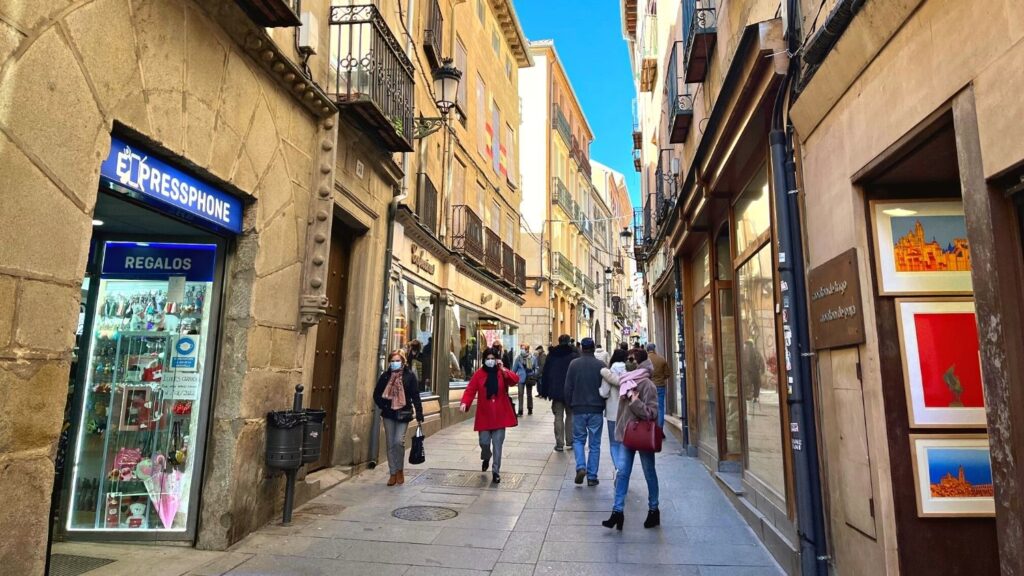 Juan Bravo - shopping street in Segovia, Spain.