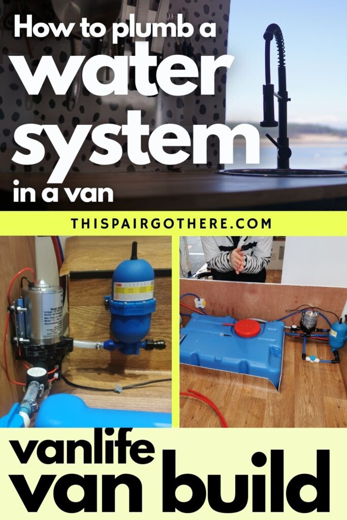 Installing the plumbing in your van can be a daunting task - get it wrong and you'll be left with leaks and a damp van! The first thing you will need to decide when planning your DIY camper van water system is what aspects you want to include in your system. This post details how to install a water filter, pump, and accumulator to create the perfect water system for a van. Includes helpful diagrams and links to more in-depth posts about water tanks too! | Van Plumbing | How to plumb a van |