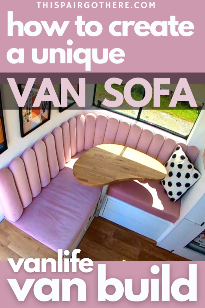 Make your van stand out from the crowd by creating and upholstering an eye-catching mid-century modern sofa in it! This sofa is functional, beautiful, and extremely hard-wearing - perfect for a campervan! Find out how you can make it fit in any space. Includes easy-to-follow diagrams and a price and cost analysis. #vanlife #vanbuild #vansofa #vancouch #vaninterior | Interior Design | Mid Century Modern |