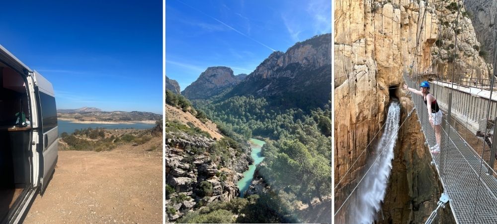A collage of image for the place to park overnight near the caminito del rey and the surrounding area