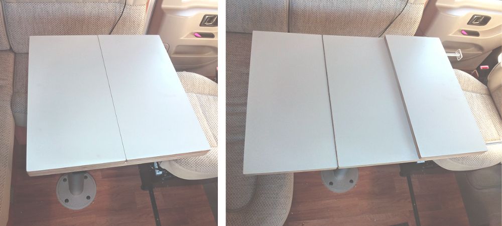 hinged extendable table style for campervan