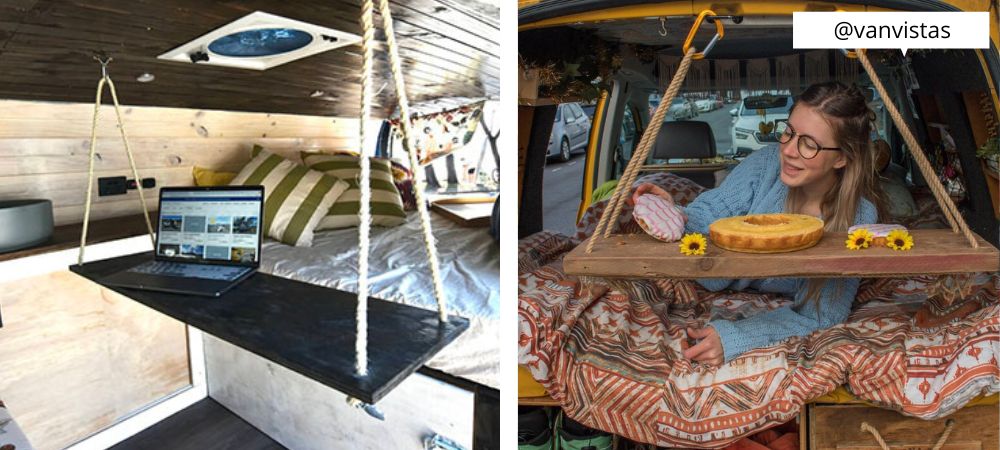 Hanging rope table style for campervan