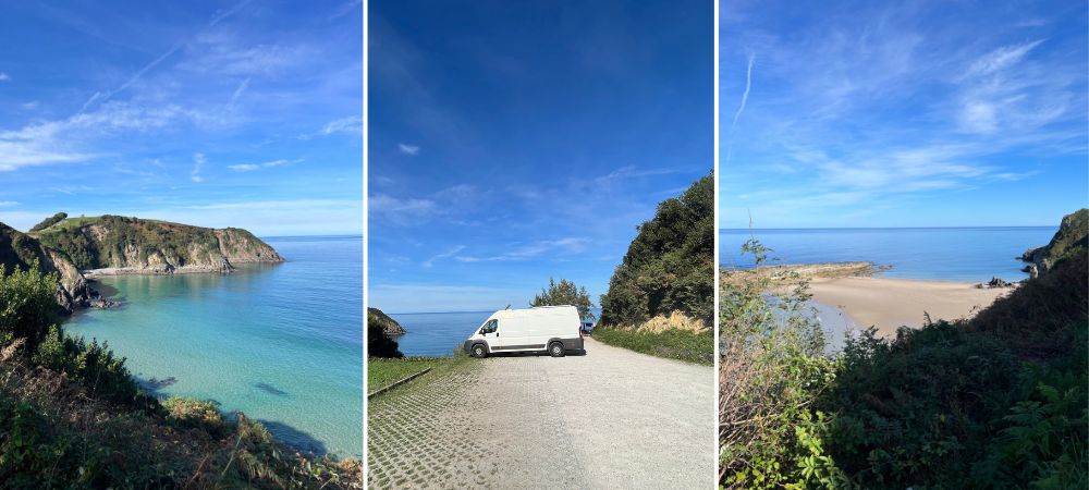 A collage of images from a wild camping spot in Pechon, Northern Spain.