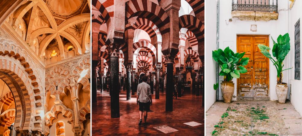 Collage of images of Cordoba including a tyoical white washed house, and the Alaczar. An amazing pit stop on this Andalusia road trip