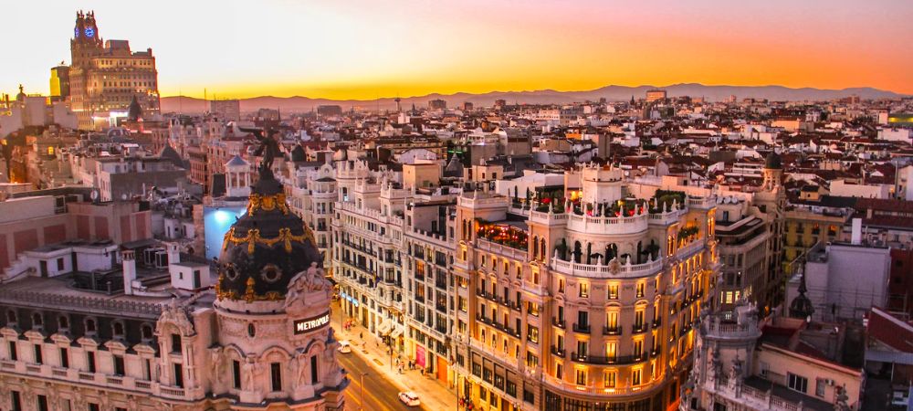 Image of Madrid as the sun sets. 
