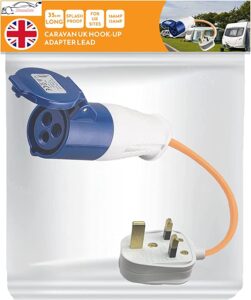 An image of a 240V 3 Pin UK Electric Hook Up Adapter - a handy electrical accessory for van life in Spain.