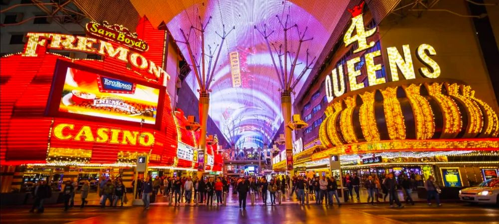 A image of Fremont Street illuminated in Las Vegas. Visiting freemont Street is one of the best things to do in Las Vegas if you don't gamble